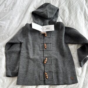 Net Tartine et Chocolat Gray Hooded Toggle Coat Cozy Wool Texture sweater jacket